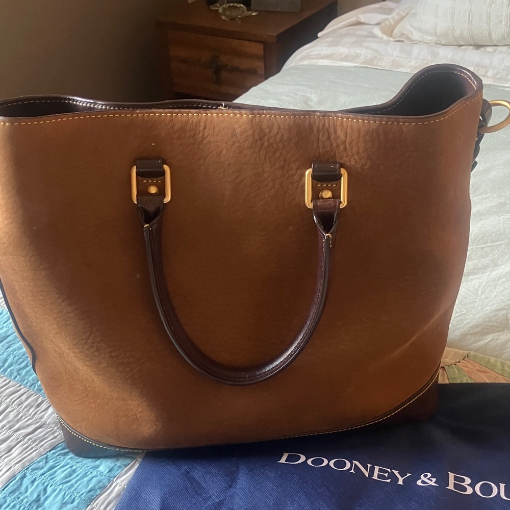 Dooney & Bourke Cognac and Dark Brown Leather Satchel - Picture 4 of 9